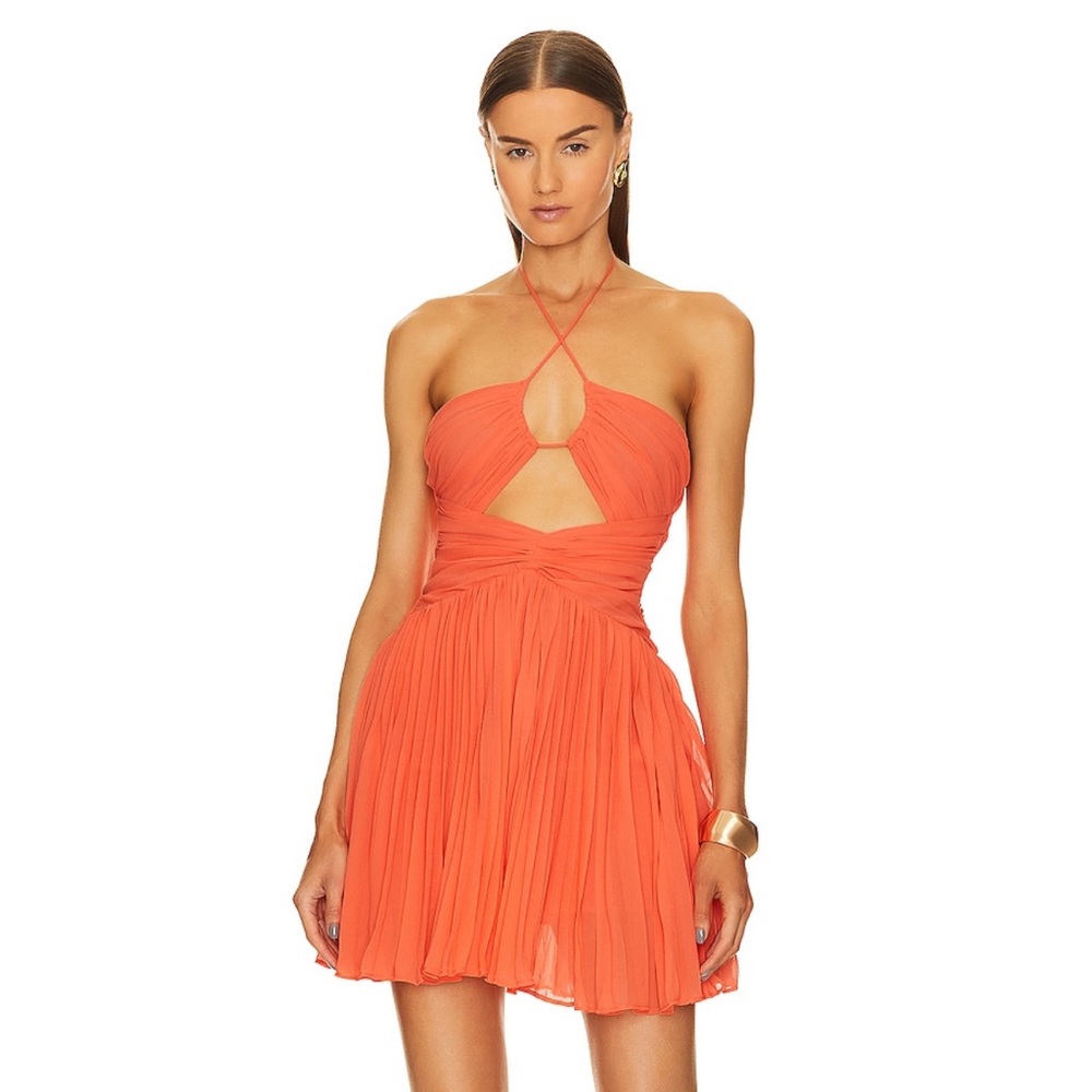 Michael Costello Coral Orange Halter Cutout Mini Dress